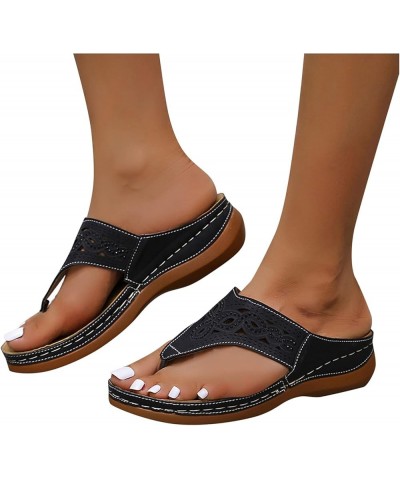 Womens Sandals Dressy, Sandals Women Dressy Summer Comfy Flip Flops Sandals Breathable Open Toe Flat Sandals Black $9.99 Sandals