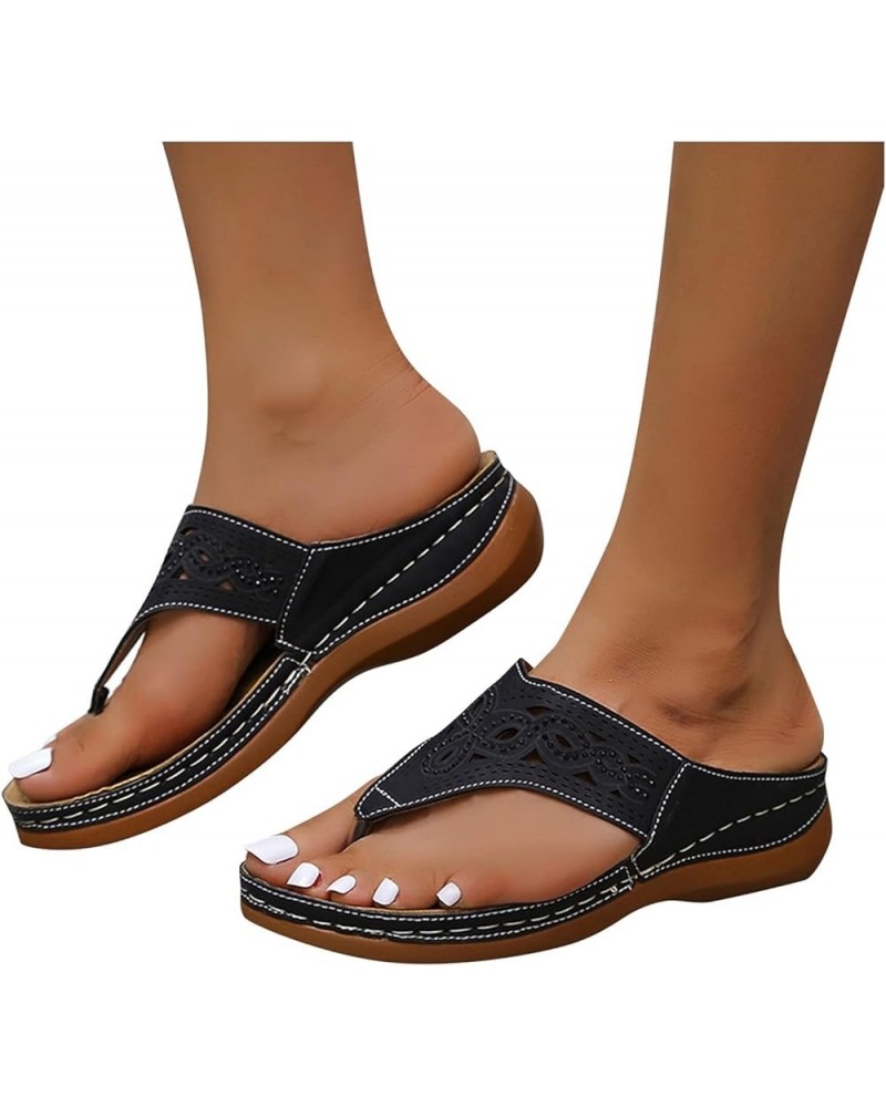 Womens Sandals Dressy, Sandals Women Dressy Summer Comfy Flip Flops Sandals Breathable Open Toe Flat Sandals Black $9.99 Sandals