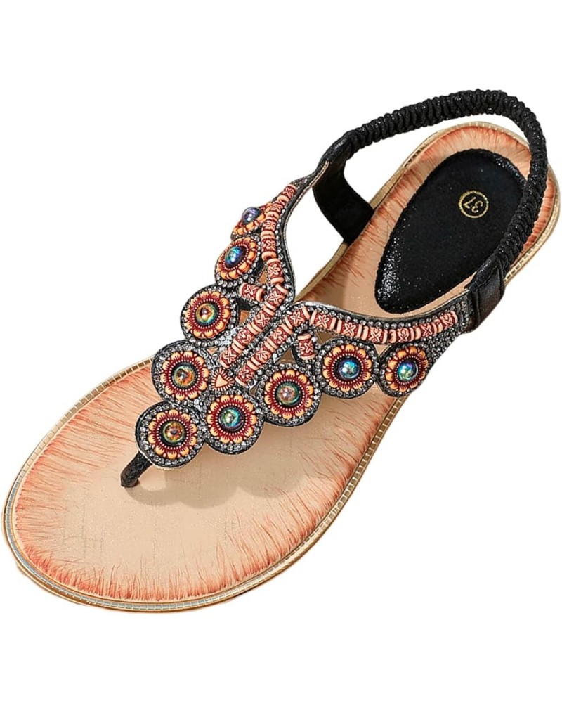 Comfy Sandals for Women, Womens Summer Rhinestone Buckle Strap Beach Open Toe Breathable Sandals Z 13-black $10.18 Sandals