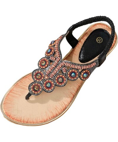 Comfy Sandals for Women, Womens Summer Rhinestone Buckle Strap Beach Open Toe Breathable Sandals Z 13-black $10.18 Sandals