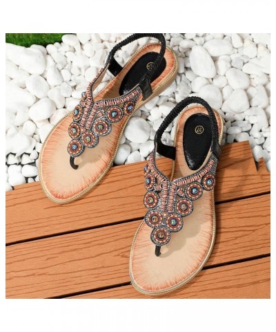 Comfy Sandals for Women, Womens Summer Rhinestone Buckle Strap Beach Open Toe Breathable Sandals Z 13-black $10.18 Sandals