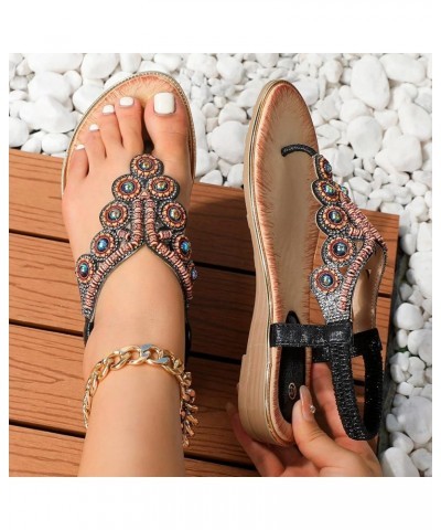 Comfy Sandals for Women, Womens Summer Rhinestone Buckle Strap Beach Open Toe Breathable Sandals Z 13-black $10.18 Sandals