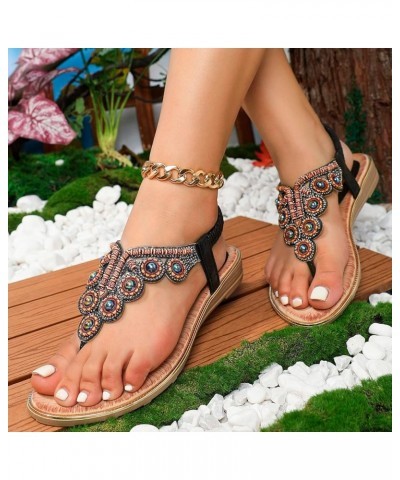 Comfy Sandals for Women, Womens Summer Rhinestone Buckle Strap Beach Open Toe Breathable Sandals Z 13-black $10.18 Sandals