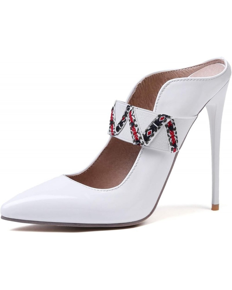 Womens FC57 Hollow Out Belt Solid Patent-Leather Low Stiletto Heeled Sandals White $23.84 Sandals