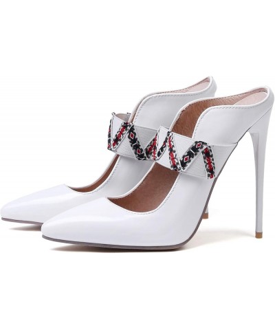 Womens FC57 Hollow Out Belt Solid Patent-Leather Low Stiletto Heeled Sandals White $23.84 Sandals