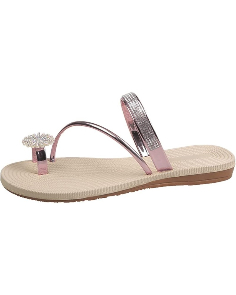 Sandals for Women, Women's Rhinestone Flat Sandals, Women Flip Flops with Clip Toe Ring Rose Gold $10.44 Sandals