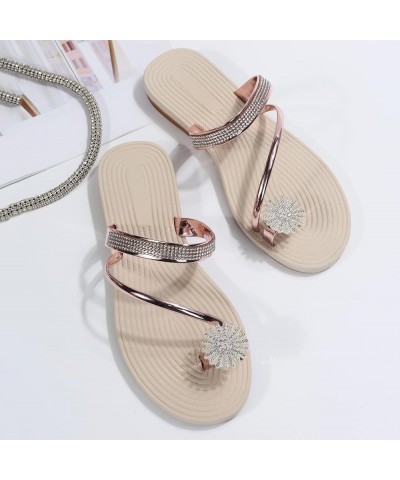 Sandals for Women, Women's Rhinestone Flat Sandals, Women Flip Flops with Clip Toe Ring Rose Gold $10.44 Sandals