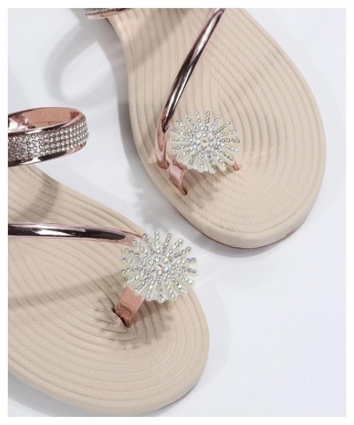 Sandals for Women, Women's Rhinestone Flat Sandals, Women Flip Flops with Clip Toe Ring Rose Gold $10.44 Sandals