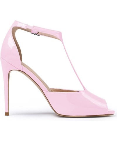 Womens High Heel Sandals| Peep Toe T-Strap 10cm Pumps | Ankle Buckle Wedding Dress Shoes Pink $32.39 Pumps