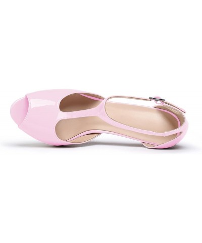 Womens High Heel Sandals| Peep Toe T-Strap 10cm Pumps | Ankle Buckle Wedding Dress Shoes Pink $32.39 Pumps