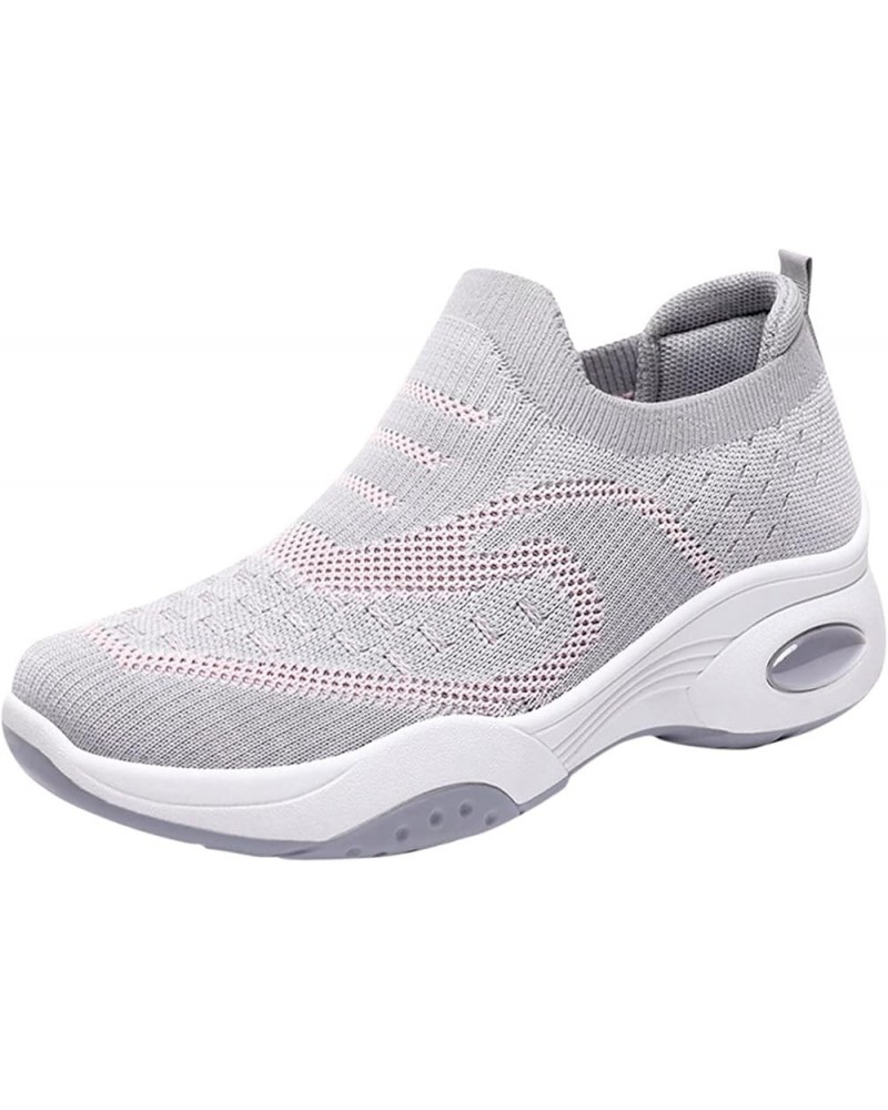 Fashion Autumn Women Sports Flat Bottom Non Slip Lightweight Fly Woven Mesh Breathable Sneaker Ball Dress for Grey $17.40 Ath...