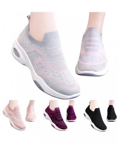 Fashion Autumn Women Sports Flat Bottom Non Slip Lightweight Fly Woven Mesh Breathable Sneaker Ball Dress for Grey $17.40 Ath...