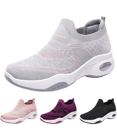 Fashion Autumn Women Sports Flat Bottom Non Slip Lightweight Fly Woven Mesh Breathable Sneaker Ball Dress for Grey $17.40 Ath...