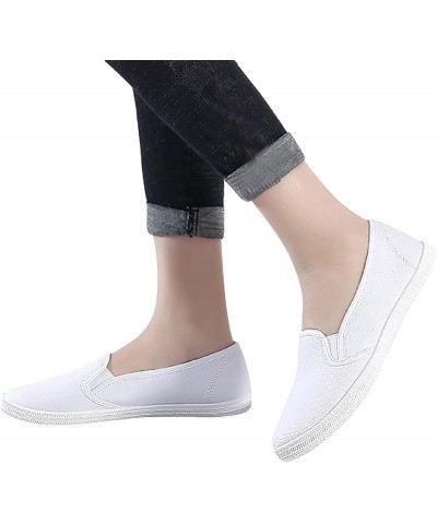 Walking Shoes for Women Canvas Sneakers Slip On Shoes Lace Up Loafers Lightweight Running Shoes 02 White $13.05 Athletic Shoes