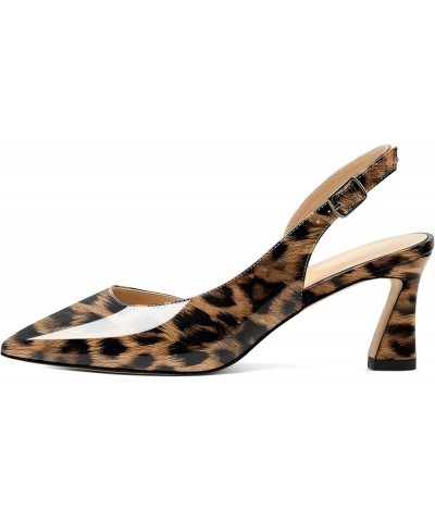 Women Slingback Low Kitten Heel Pumps 2.5 Inch Pointed Toe Spool Heel Sandals Backstrap Leather Shoes Patent Leopard $26.09 P...