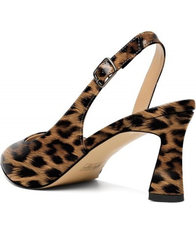 Women Slingback Low Kitten Heel Pumps 2.5 Inch Pointed Toe Spool Heel Sandals Backstrap Leather Shoes Patent Leopard $26.09 P...