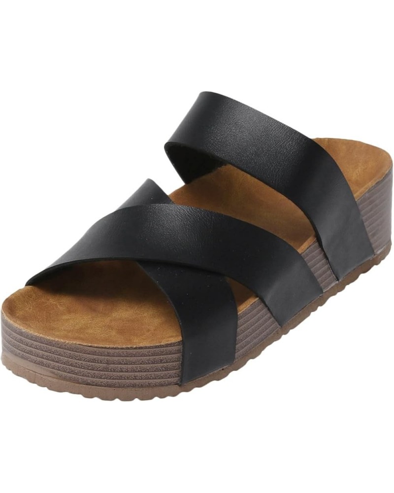 Indoor Outdoor Slippers Women Boots Toe Sandals Roman Wedges Sandals Slippers Black $15.29 Sandals