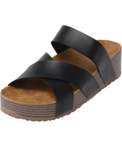 Indoor Outdoor Slippers Women Boots Toe Sandals Roman Wedges Sandals Slippers Black $15.29 Sandals