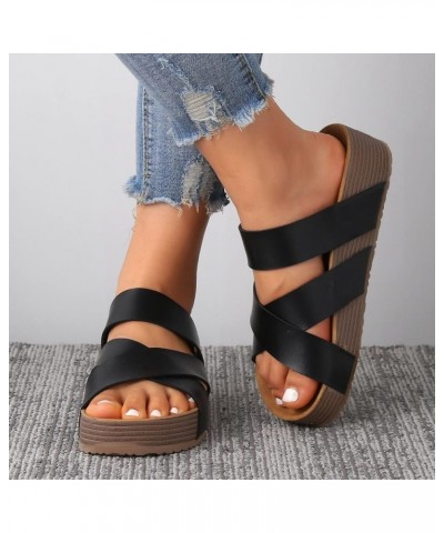 Indoor Outdoor Slippers Women Boots Toe Sandals Roman Wedges Sandals Slippers Black $15.29 Sandals