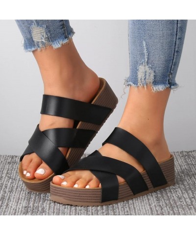 Indoor Outdoor Slippers Women Boots Toe Sandals Roman Wedges Sandals Slippers Black $15.29 Sandals