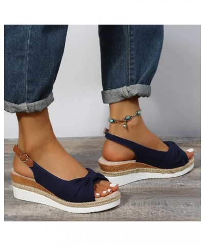 Wedge Sandals for Women Casual Summer Fish Mouth Open Toe Slingback Buckle Hemp Rope Platform Sandals Comfortable Outdoor Lad...