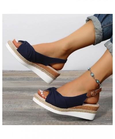 Wedge Sandals for Women Casual Summer Fish Mouth Open Toe Slingback Buckle Hemp Rope Platform Sandals Comfortable Outdoor Lad...