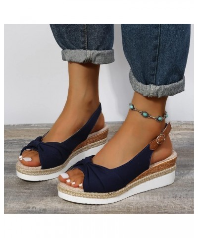 Wedge Sandals for Women Casual Summer Fish Mouth Open Toe Slingback Buckle Hemp Rope Platform Sandals Comfortable Outdoor Lad...