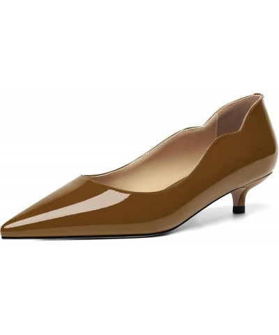 Womens Pointed Toe Casual Slip On Patent Business Solid Kitten Low Heel Pumps Shoes 1.5 Inch Brown $37.23 Pumps