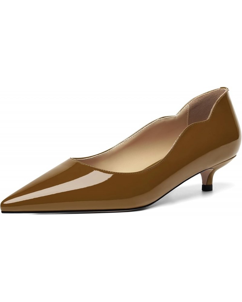 Womens Pointed Toe Casual Slip On Patent Business Solid Kitten Low Heel Pumps Shoes 1.5 Inch Brown $37.23 Pumps