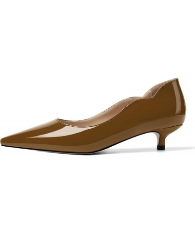 Womens Pointed Toe Casual Slip On Patent Business Solid Kitten Low Heel Pumps Shoes 1.5 Inch Brown $37.23 Pumps