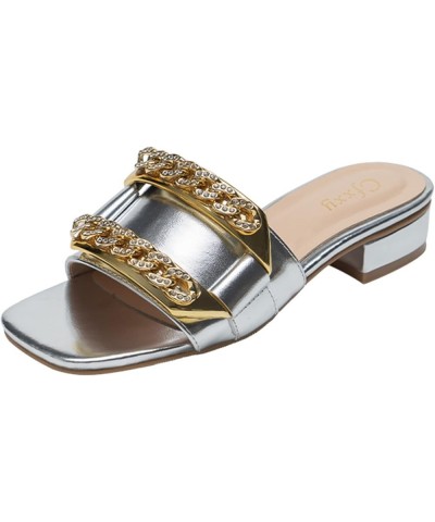 Platform Sandals for Women Dressy Summer 2023 Fashion Chain Slippers with Arch Support Low Heel Slipper Sandal A Silver $19.0...