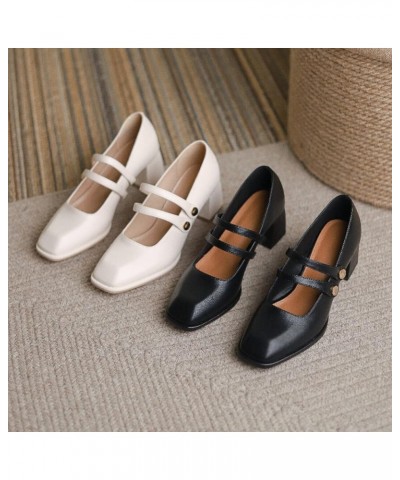 Women Double Metal Buckle Strap Square Toe Mary Janes Chunky Heel Lightweight Simple Lady Pumps Work Office Dress Shoes Black...