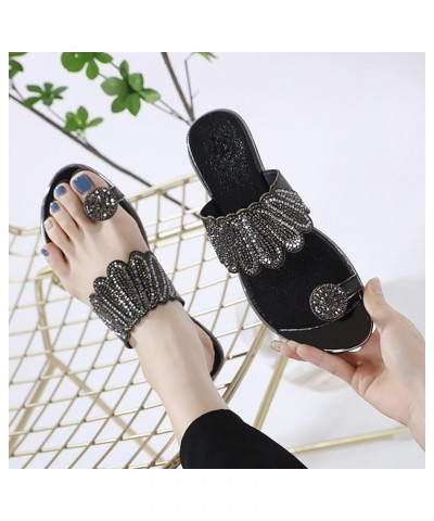 Womens Bedroom Slippers Women Summer Slip On Rhinestone Casual Open Toe Flat Soft Bottom Breathable Shoes Slippers Slipper1-b...