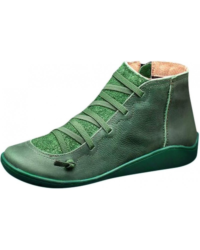 Fashion Women's Shoes Breathable Chunky High Heels Retro Zipper Short Boots Z-02 Green $9.51 Outdoor Shoes