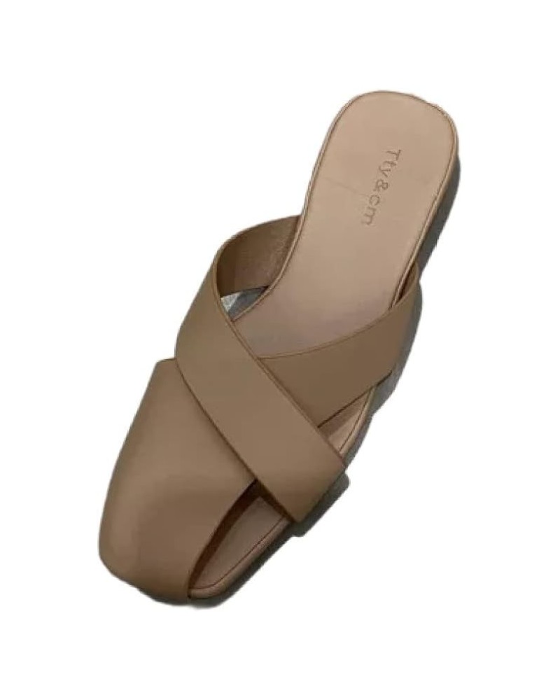 Mules for Women Flats Square Toe Mules Sandals Fashion Slip-On Low Heel Walking Backless Loafers Lady Slides Khaki $30.20 Mul...