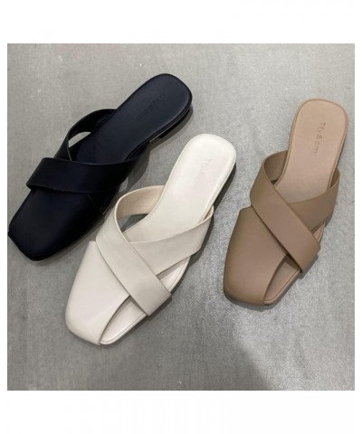 Mules for Women Flats Square Toe Mules Sandals Fashion Slip-On Low Heel Walking Backless Loafers Lady Slides Khaki $30.20 Mul...