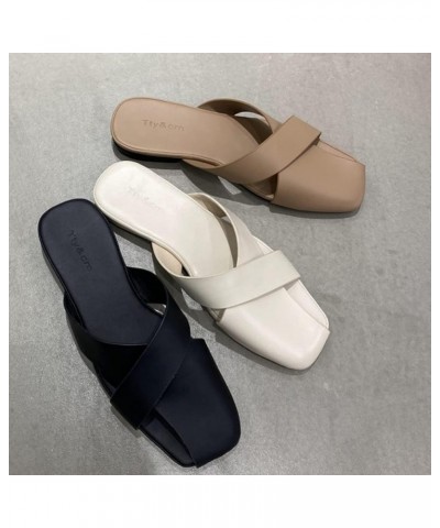 Mules for Women Flats Square Toe Mules Sandals Fashion Slip-On Low Heel Walking Backless Loafers Lady Slides Khaki $30.20 Mul...