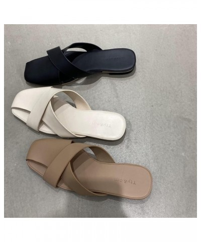 Mules for Women Flats Square Toe Mules Sandals Fashion Slip-On Low Heel Walking Backless Loafers Lady Slides Khaki $30.20 Mul...