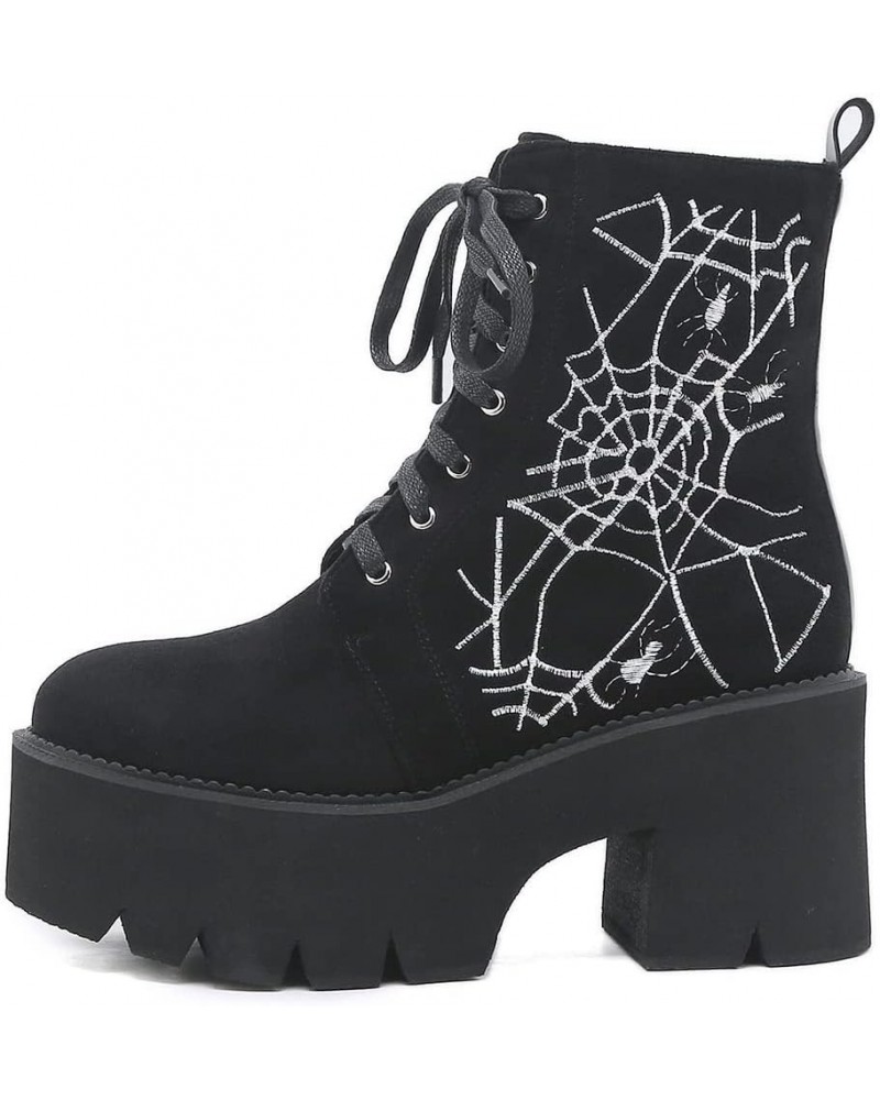 Women's Black Goth Platform Ankle Boots with Bat Wing Buckles Chunky Block Heels Round Toe Zipper Punk Motorcycle Combat Boot...