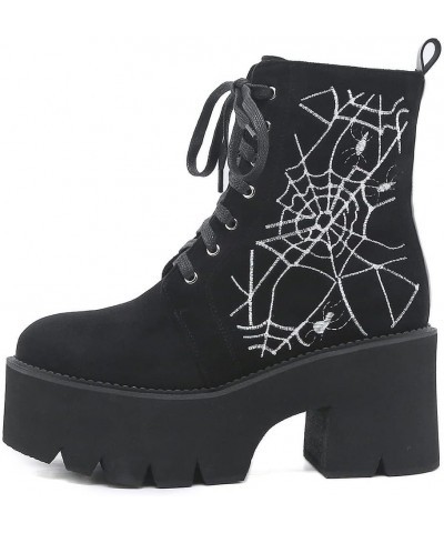 Women's Black Goth Platform Ankle Boots with Bat Wing Buckles Chunky Block Heels Round Toe Zipper Punk Motorcycle Combat Boot...