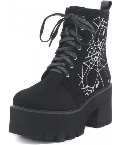 Women's Black Goth Platform Ankle Boots with Bat Wing Buckles Chunky Block Heels Round Toe Zipper Punk Motorcycle Combat Boot...