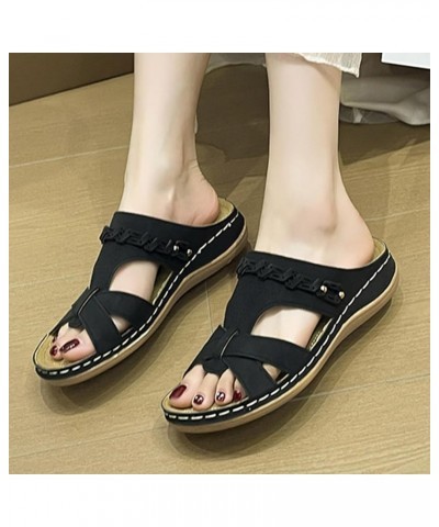 Orthopedic Sandals for Women Comfortable Walking Sandals Arch Support Platform Wedge Slides Damping Sole Upgradation 2-black ...