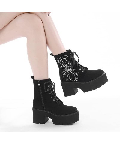 Women's Black Goth Platform Ankle Boots with Bat Wing Buckles Chunky Block Heels Round Toe Zipper Punk Motorcycle Combat Boot...