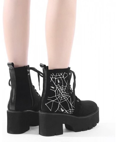 Women's Black Goth Platform Ankle Boots with Bat Wing Buckles Chunky Block Heels Round Toe Zipper Punk Motorcycle Combat Boot...