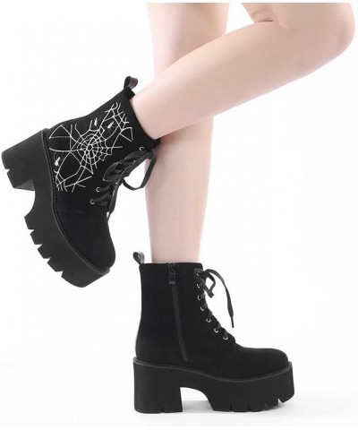 Women's Black Goth Platform Ankle Boots with Bat Wing Buckles Chunky Block Heels Round Toe Zipper Punk Motorcycle Combat Boot...