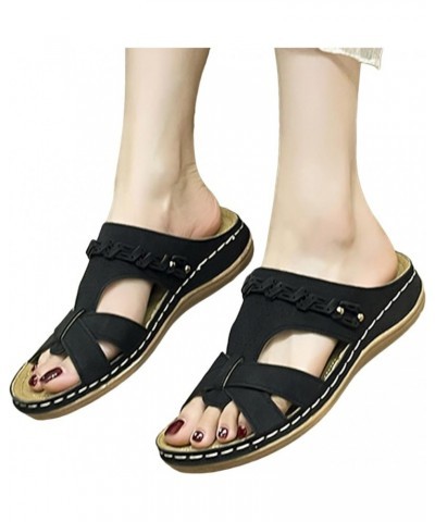 Orthopedic Sandals for Women Comfortable Walking Sandals Arch Support Platform Wedge Slides Damping Sole Upgradation 2-black ...