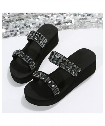 Women Shoes Thick Bottom Slope Heel with Diamond Beach Slippers Fashion Home Comfortable Beach Slope Heel Slippers Supportive...