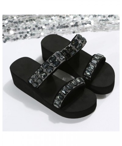 Women Shoes Thick Bottom Slope Heel with Diamond Beach Slippers Fashion Home Comfortable Beach Slope Heel Slippers Supportive...