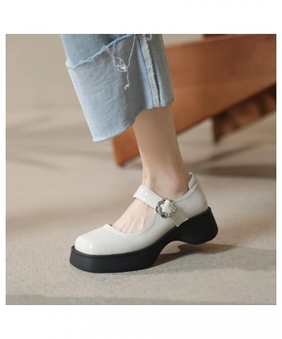 Women Round Toe Comfy Platform Mary Jane Shoes Beige 1 $29.06 Pumps