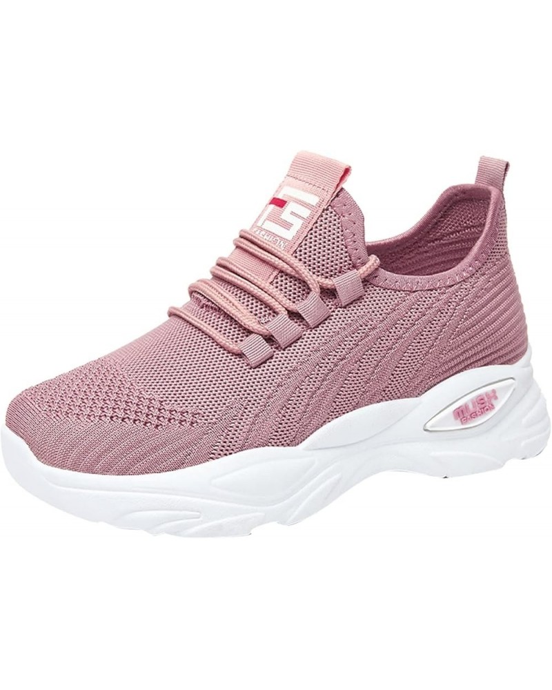 Fashion Autumn Women Sports Shoes Flat Fly Woven Mesh Breathable Comfortable Sneaker Wedges Shoes for Women Pink $26.25 Athle...